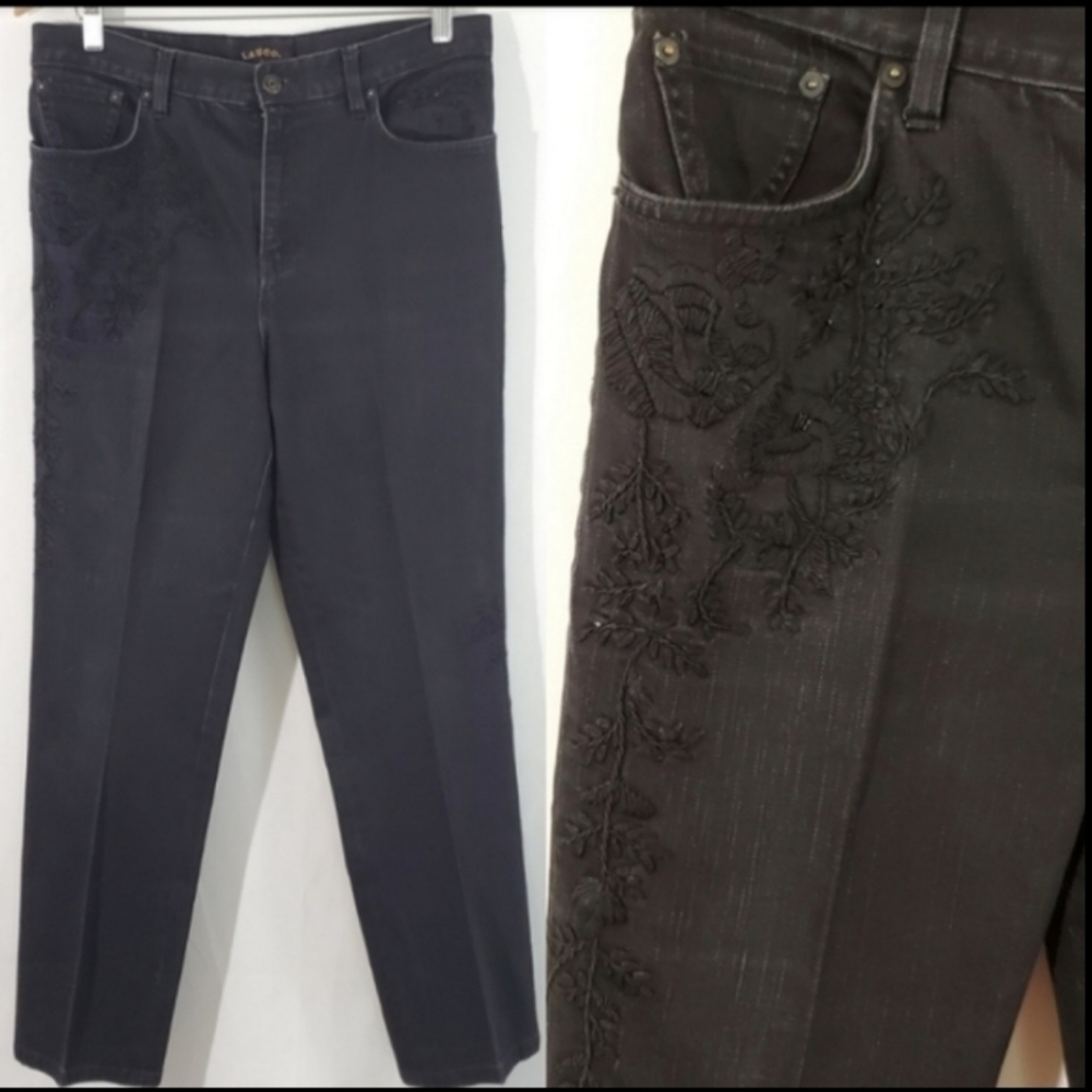 Lauren Ralph Lauren Women's Dark Wash Jeans Sz 12 Floral Embroidery High Rise